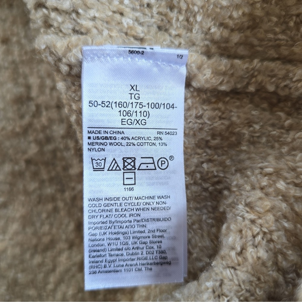 Gap Cozy Boucle Turtleneck Merino Wool Blend Long Sweater Sz XL Wheat Oversized - Picture 12 of 15